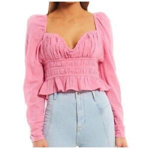 Free People Pink Long Sleeve Crop Top